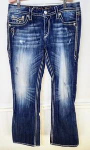 Rock Revival Jeans 32 (34x32) Blue Kai Boot Thick Stitch Western Flap Pocket - Picture 1 of 13