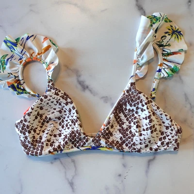 Maaji Bikini Top Womens Ruffle Strap Reversible Tropical Snake Print Multicolor - Image 1 of 4