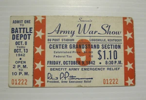 TICKET: 1942 ARMY WAR SHOW DU PONT STADIUM LOUISVILLE, KENTUCKY. HOME FRONT - Bild 1 von 2