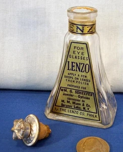 1898 Lenzo Perfume Style Bottle EYEGLASS LENS WASH Glass Jar Advertising Vintage - Picture 1 of 4