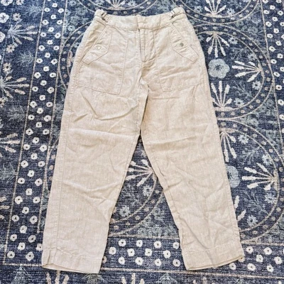 Athleta Pants Womens 2 P Voyager 100% Linen Natural Beige Snap Pockets Zip Fly - Image 1 of 4