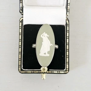 Anello Vintage Wedgwood Diaspro Argento Verde Misura M 1972 - Foto 1 di 6