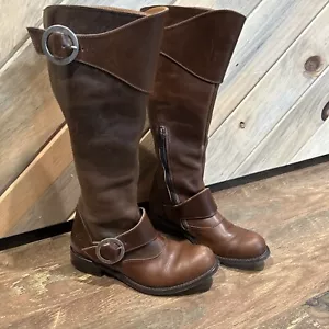 JOHN FLUEVOG ADRIANNA BROWN LEATHER DOUBLE BUCKLE ZIPPER EQUESTRIAN RIDING BOOTS - Picture 1 of 9
