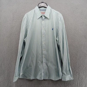Thomas Pink Shirt Mens Large Blue Green Striped Oxford French Cuff - Picture 1 of 8