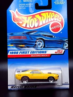 Mustang Mach 1 amarillo Hot Wheels 1998 670 primeras ediciones cromo 5 radios Foto 1 de 4