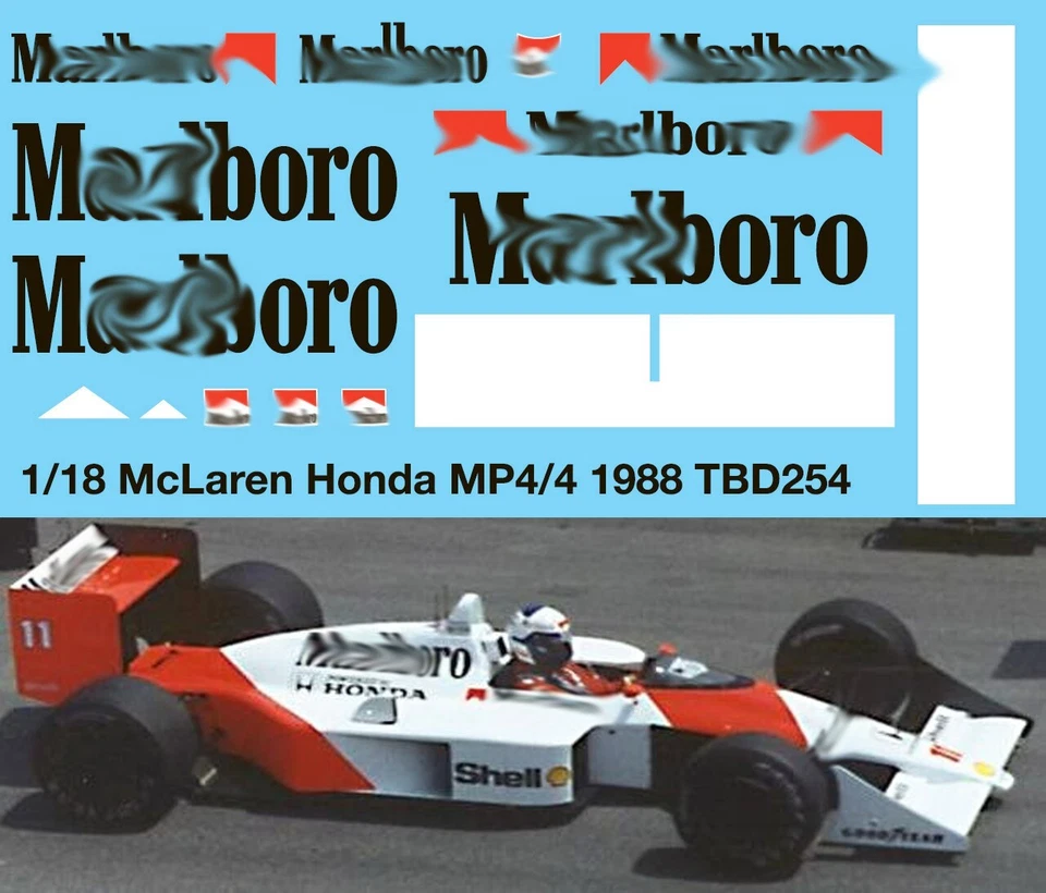 1/18 Decals für McLaren MP4/4 F1 Ayrton Senna 1988 Decals TB Decal TBD254