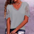 Plus Size Ladies Summer Short Sleeve T Shirt Tops Womens V-Neck Lace Blouse Tee