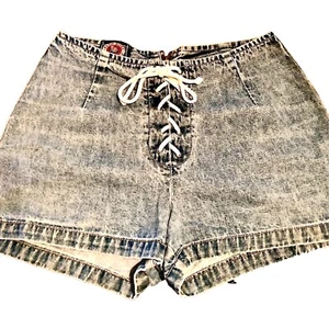 VTG Y2K Paris Blues Original High Rise LaceUp Back Zip Denim 2”Shorts Size 5 - Picture 1 of 6