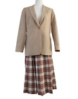 Pendleton Women's 10 Petite 100% Virgin Wool Pleated Maxi Skirt 8 Tan Blazer Set