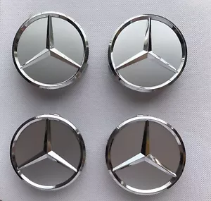 LOT 4 Cache Moyeu 75mm Full Gris Pour Mercedes Logo Emblème Jante Centre Roue - Picture 1 of 4
