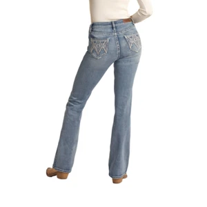 Rock & Roll Cowgirl® Pleather & Stitching Bootcut Jeans RRWD4MR0K7 - Picture 1 of 80