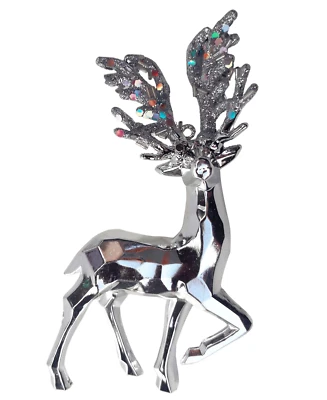 Hirsch Reh Rentier silber Glitzer Plastik Weihnachtsbaumkugel Christbaumschmuck - Bild 1 von 4