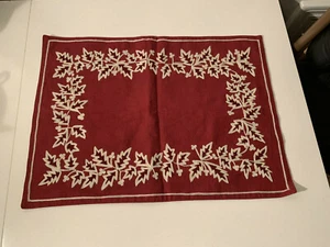 Williams Sonoma Christmas PLACEMAT CREWEL BURGUNDY EUC  - Picture 1 of 5