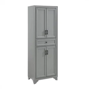 CROSLEY FURNITURE Pantry Cabinet Tara Distressed Gray Adjustable Shelve + Drawer - Picture 1 of 8