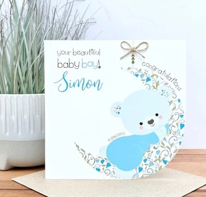 Nueva tarjeta personalizada hecha a mano para bebé niño - Imagen 1 de 2