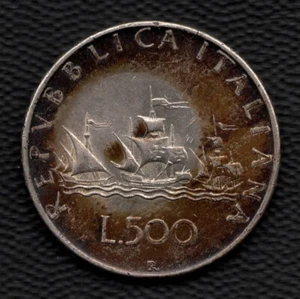 1959 Italy 500 Lire Silver Coin Christopher Columbus's ships - Picture 1 of 2