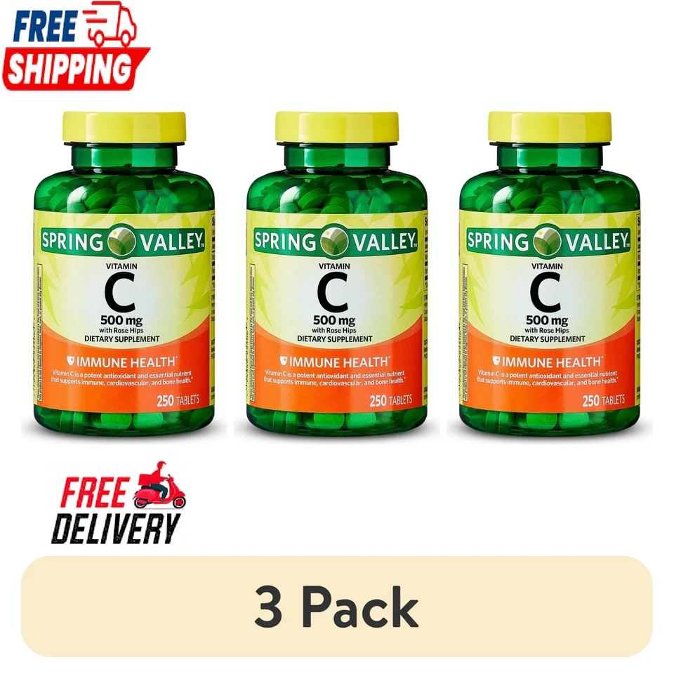 Spring Valley витамин С добавка с шиповником таблетки, 500 мг, 250 штук - Изображение 1 из 4