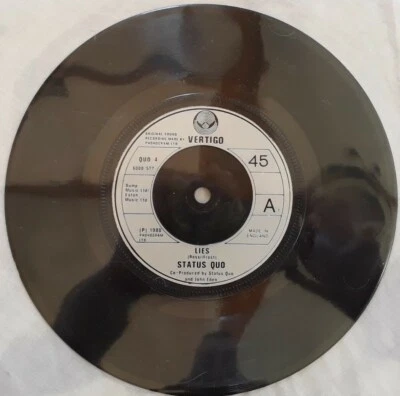 Status Quo-Lies/Don't Drive My Car Vinyl 7" Single.1980 Vertigo QUO 4. - Image 1 of 4