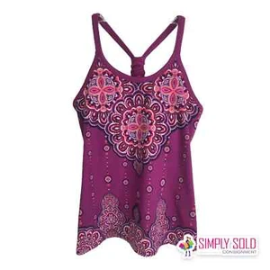 Athleta Women's Tank Tops Purple Pink Floral Scoop Neck Sleeveless Shelf Bra XS - Picture 1 of 8
