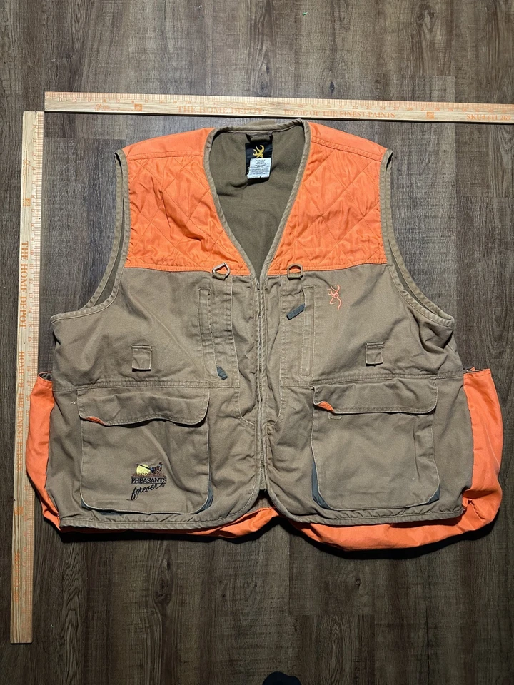 Browning Vest Mens Size 2XL XXL Pheasants Forever Tan Brown Blaze Orange REACTAR - Image 1 of 4