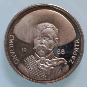 Moneta Medaglia Messico Oz Argento Emiliano Zapata 1988 Rara Oncia Proof - Foto 1 di 2