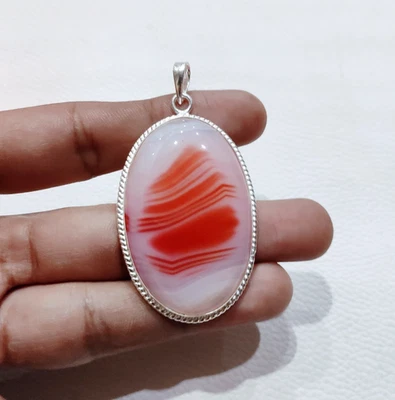 Bellissimo ciondolo agata ciondolo in argento 925 con ciondolo fatto a mano... - Immagine 1 di 4