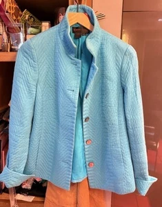 Nina McLemore aqua cotton/viscose jacket size 4 MADE USA free ship - Picture 1 of 11