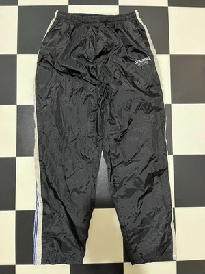 Vintage Spalding Athletic Track Pants Black Gray Blue Stripe Nylon XL Y2K 90s - Image 1 of 4