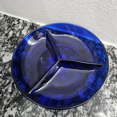 Cobalt blue glass Divided Dish- 3 compartment plate - Image 1 of 4