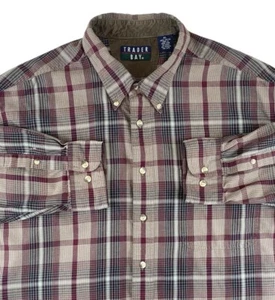Mens Shirt XL Red Burgundy Stripes Long Sleeve Button Down Workwear Trader Bay - Picture 1 of 11