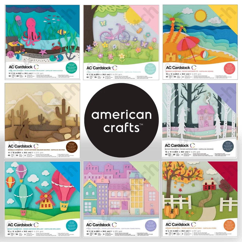 American Crafts Variety Cardstock TEXTURED 12"X12" HIGH QUALITY CARD 60 SHEETS
