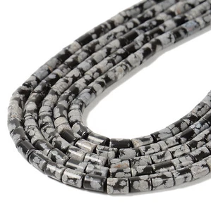 Cuentas de tubo cilindro liso de obsidiana copo de nieve natural tamaño 6x8 mm cadena 15,5 - Imagen 1 de 2