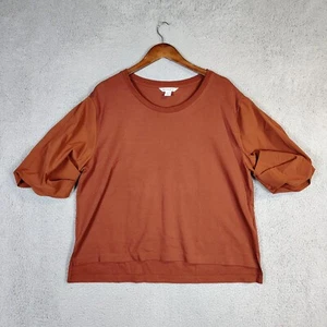 Athleta T-Shirt Women XL Ancient Mahogany Short Sleeve Relaxed Fit Blouse Preppy - Picture 1 of 11