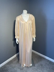 Vanity Fair Nachthemd Morgenmantel Gr. Medium hellbraun Satin bestickt Blumen Vintage - Bild 1 von 9
