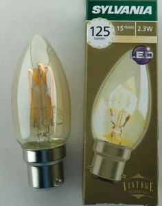 2 x Sylvania 2.3W LED vintage BC candle spiral filament 125lm 2000k B22 Antique - Picture 1 of 3