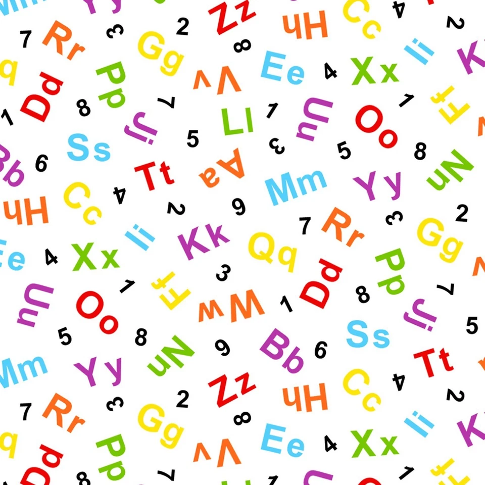 BTY Shadowbox Hunt Alphabets And Numbers White Cotton Fabric By The Yard 472E - Image 1 of 1