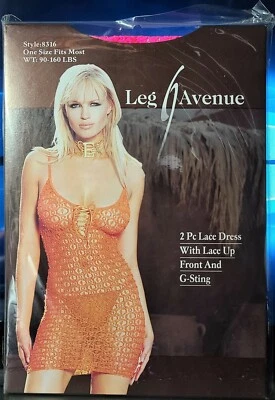 Leg Avenue Style 8316 粉红色 2 件蕾丝连衣裙,正面带绑带和 G 形弦 OSFM — 第 1/2 张图片