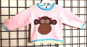NEW-NWT Pery Kids Pink-Blue-Yellow Monkey Sweater 3/4Y SO CUTE-Super Plush/Thick - Picture 1 of 11