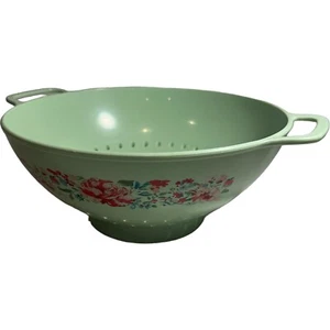 Pioneer Women Colander Vintage 3 Qt Green Red Rose Floral Farm House Strainer - Picture 1 of 11