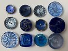 Variety of 12 Antique & Vintage Shades of Blue Glass Buttons #5707