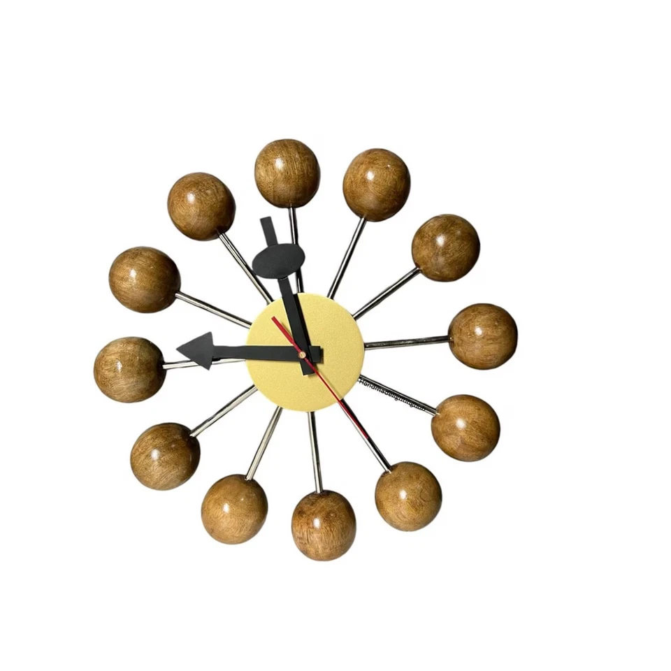 Reloj de Pared Bola Vitra George Nelson Madera Natural - Mediados de Siglo Moderno Años 50 Repl Foto 1 de 4