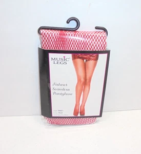 Music Legs 9001 Seamless Fishnet Pantyhose RED One Size Fits Most - Picture 1 of 4