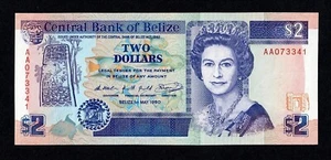 Belize 2 Dollars 1990 AA P-52a UNC Queen Elizabeth II - Picture 1 of 3