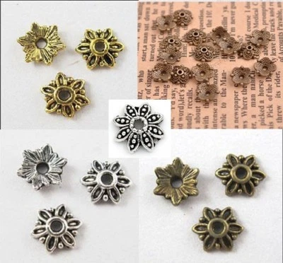 End Bead Caps FancyTibetan Antique Silver Gold Bronze Flower 8mm US SELLER! - Image 1 of 4
