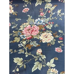 Vintage Upholstery Fabric Blue Pink Vining Floral Made In England By The Yard - Picture 1 of 11