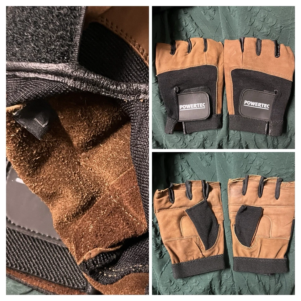 Powertec Vintage Fingerless Leather Weightlifting Gloves Size Large - Image 1 of 1