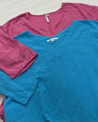 Lulu B Shirt Lot Womens XL Blue Pink Cotton Tunic Henley 3/4 Sleeve Casual - Image 1 of 4