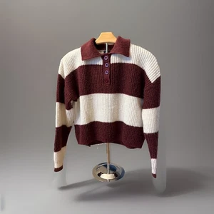 Art Class Girls Size XL (14-16) Henley Collar Knit Sweater Striped Maroon - Picture 1 of 3