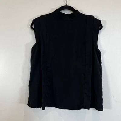 Who What Wear Pleated Black Sleeveless Blouse High Neck Black S - Image 1 of 4