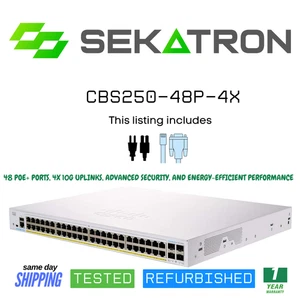♻️ Cisco Refresh CBS250-48P-4X 48-Port PoE Smart Switch w/ 4x10G SFP+ ⚡Fast Ship - Picture 1 of 2
